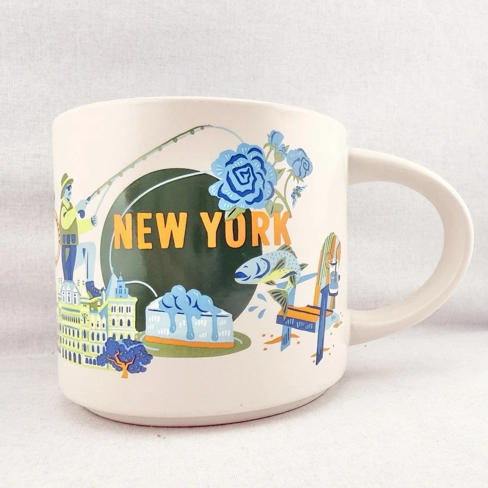 Starbucks New York State Coffee Mug Cup Upstate Fish Cheesecake‎ Art Landmarks